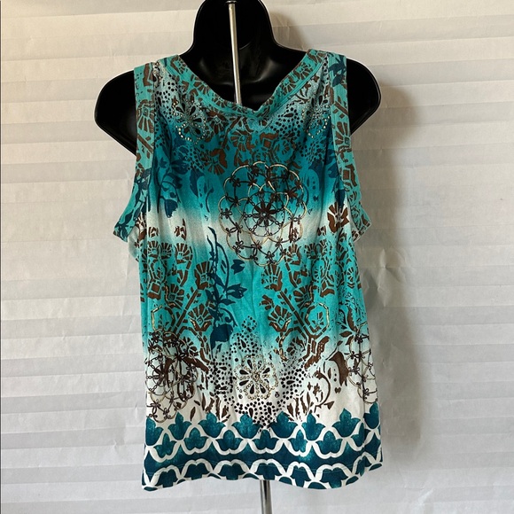 White Stag Women's Turquoise and Brown Patterned Tank Top Size XL - Picture 2 of 3